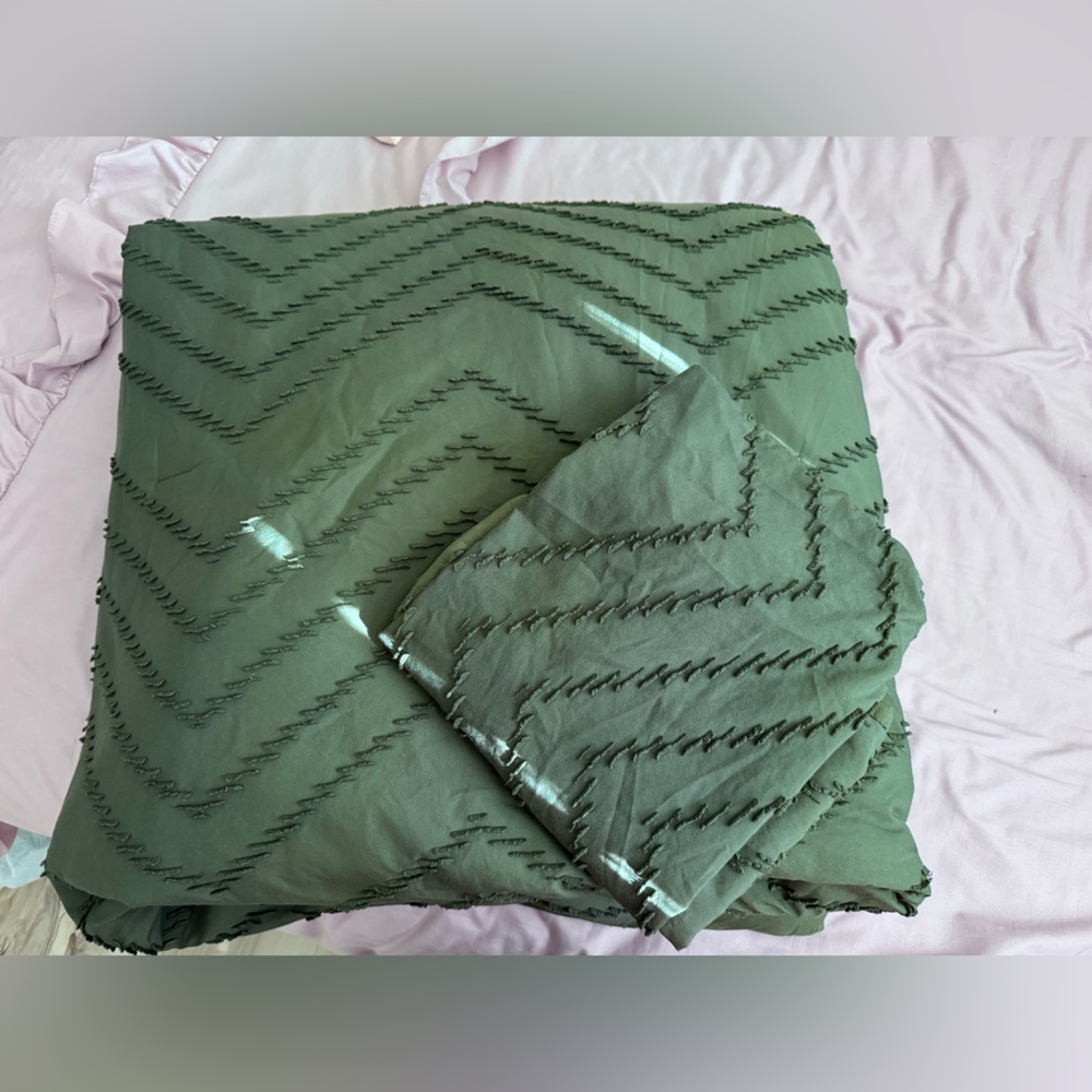 Green Textured Chevron Comforter Set - Unbranded
